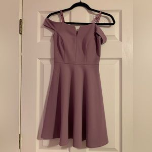 Macy’s mini flare off the shoulder lavender dress